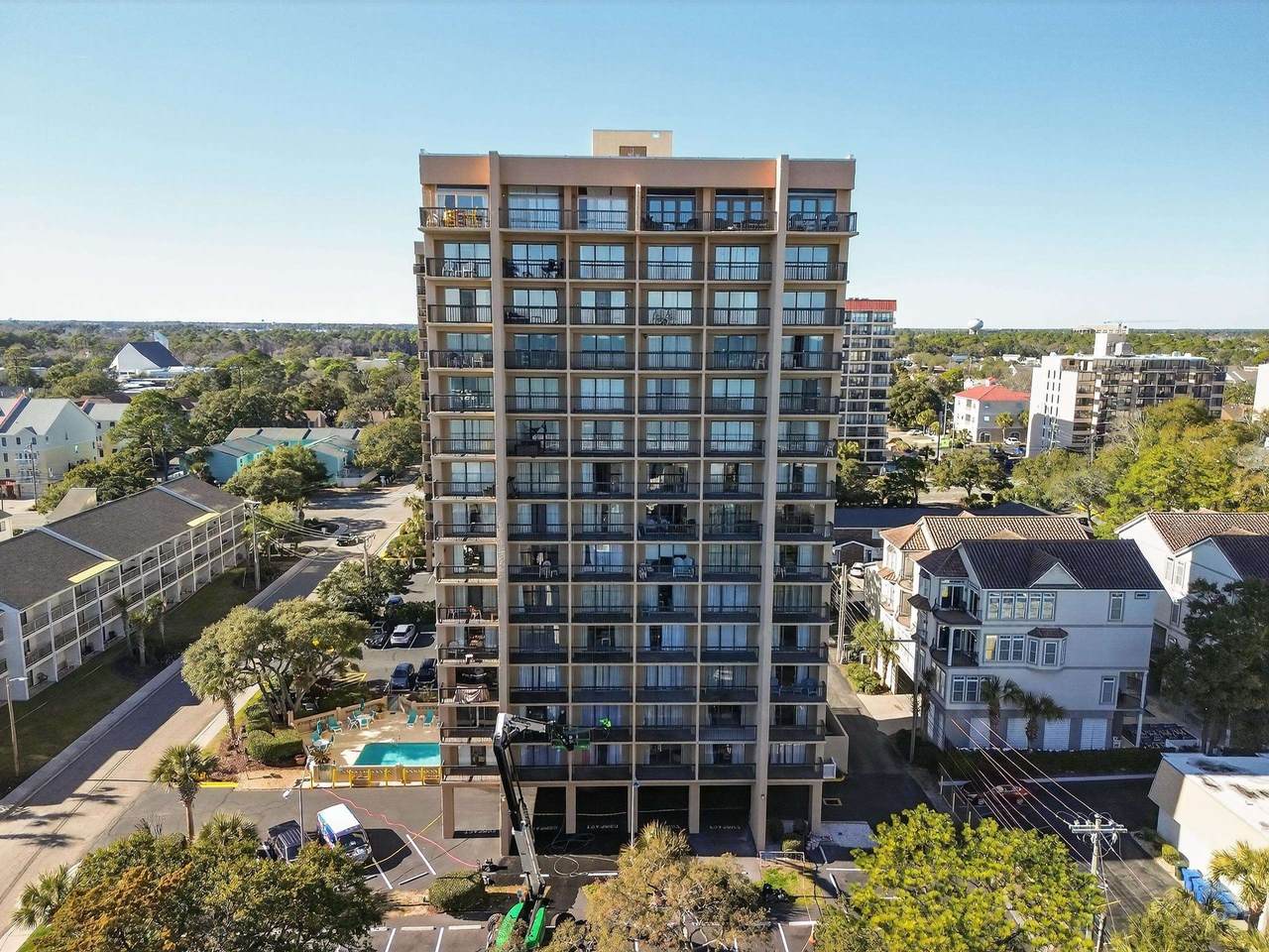 Aerial view of Ocean Dunes Tower I near the Myrtle Beach coastline