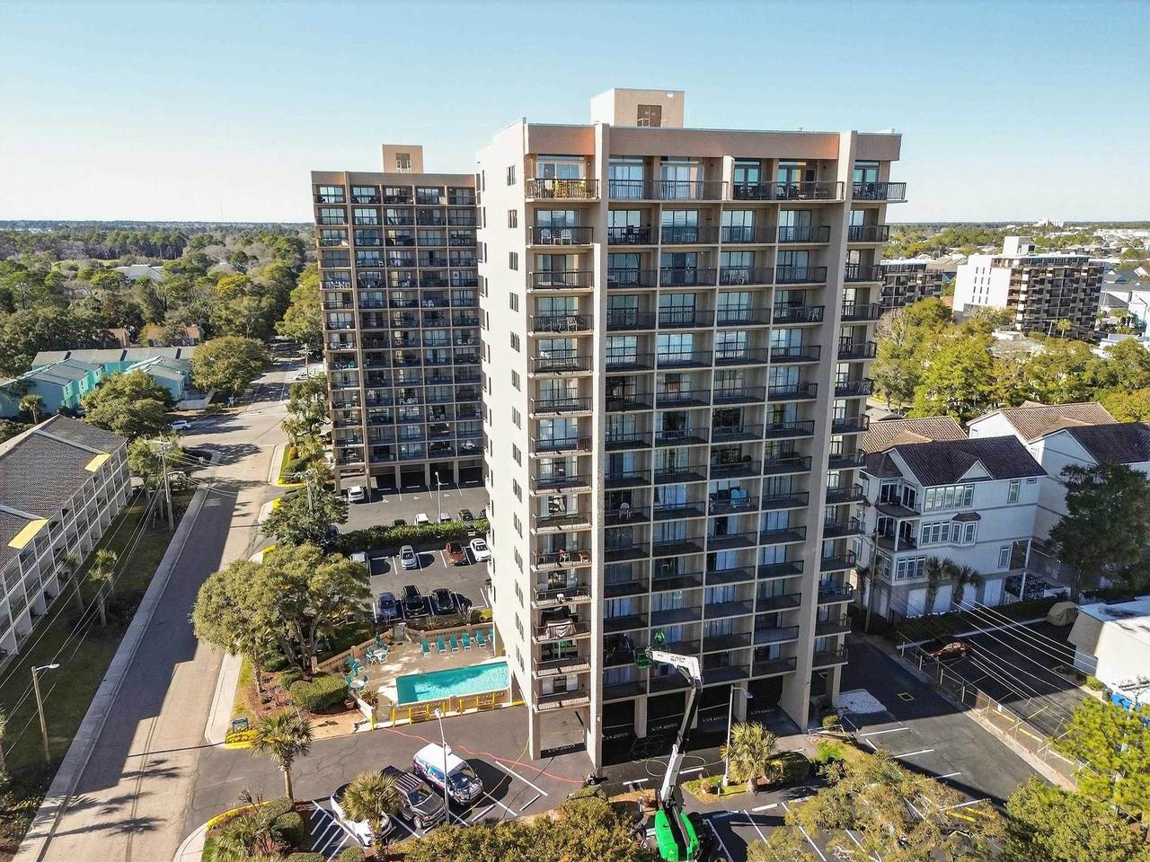 Furnished living area with ocean views in Unit 4124 at Ocean Dunes Tower I